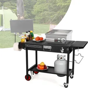 IRONWALLS Outdoor Grill Table Cart, 31"L x 17" W Folding Grilling Cart with Wheels, Portable Griddle Stand Pizza Oven Table, Food Prep Table, Wood-fire Grill Stand for Barbecue, Camping