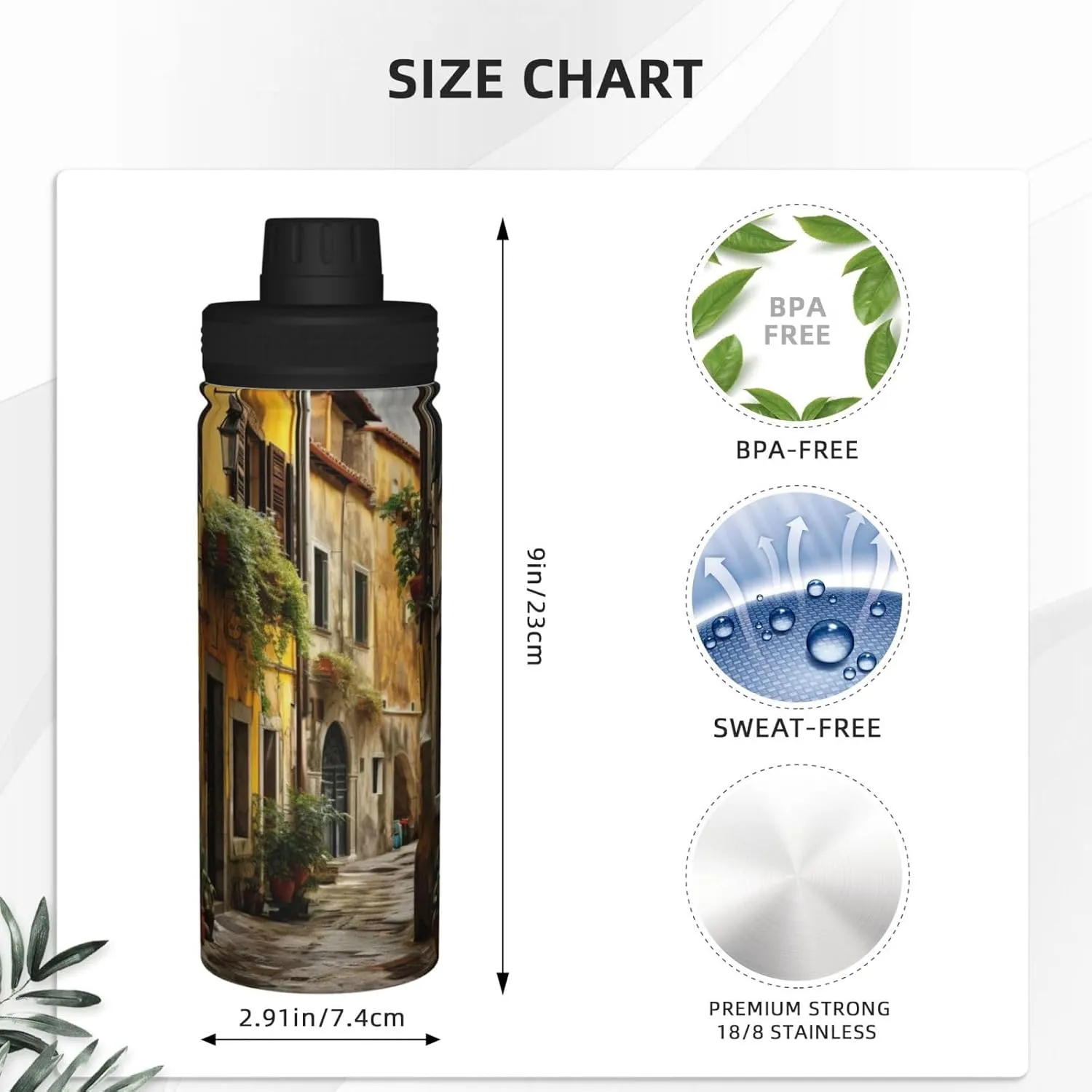 Italian Old Street 18oz Sports Insulated Bottle For Outdoor Activities,Your Ideal Companion Staying Hydrated
