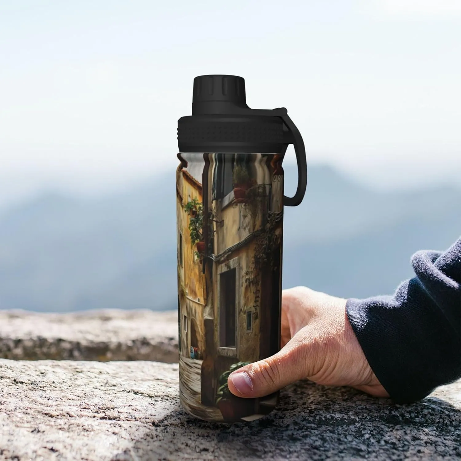 Italian Old Street 18oz Sports Insulated Bottle For Outdoor Activities,Your Ideal Companion Staying Hydrated