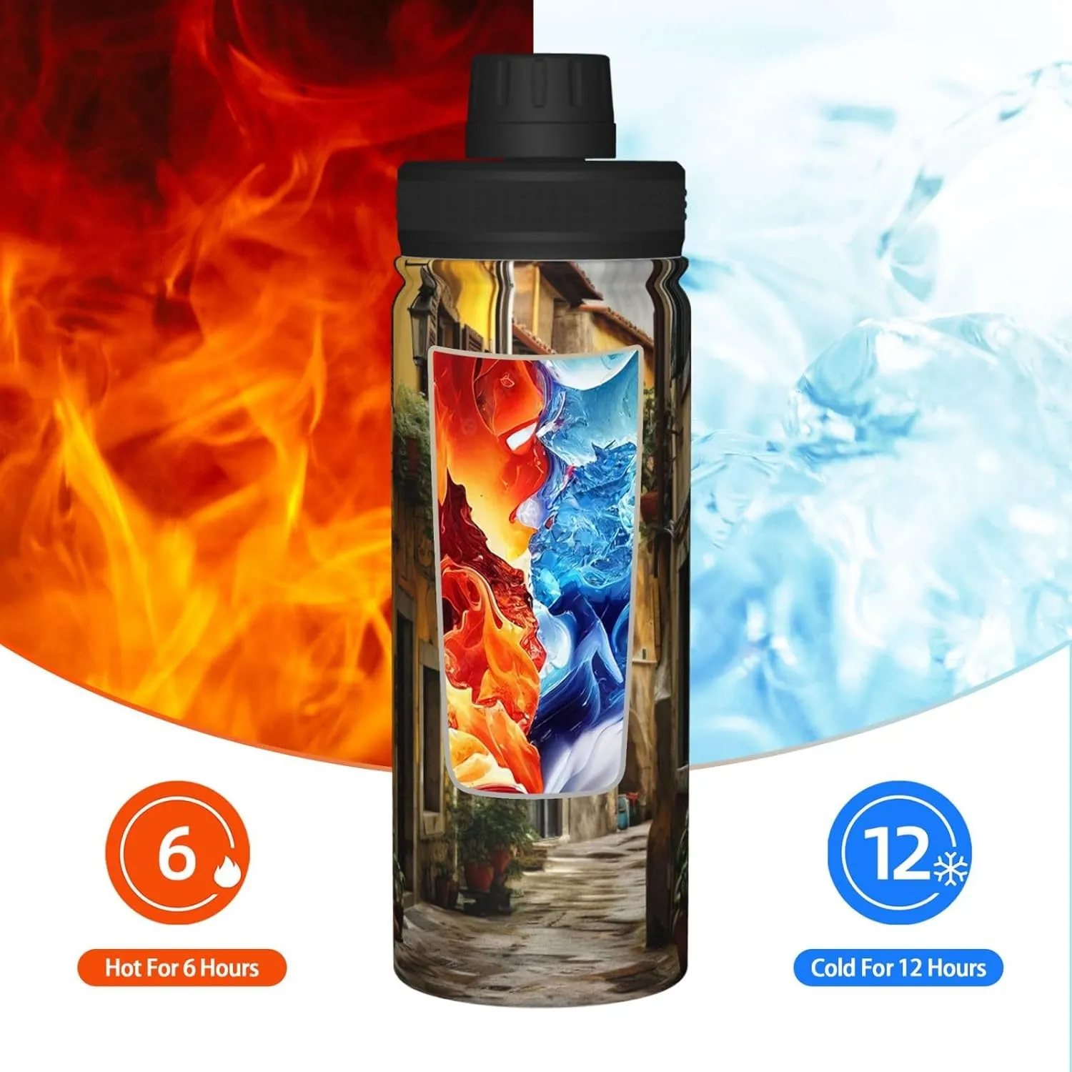 Italian Old Street 18oz Sports Insulated Bottle For Outdoor Activities,Your Ideal Companion Staying Hydrated