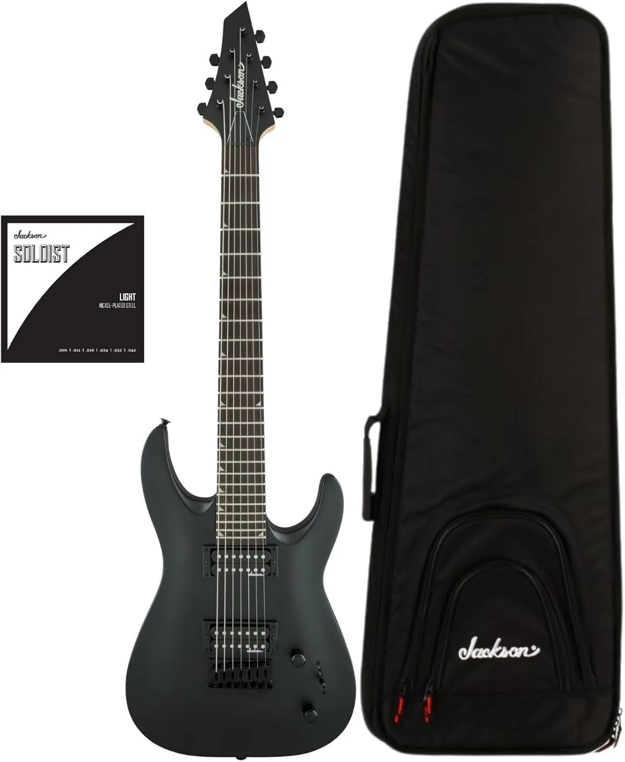 Jackson JS Series Dinky Arch Top JS22-7 DKA HT 7-String Electric Guitar - Right-Handed (Satin Black) Bundle with Protective Gig Bag, and Nickel-Plated Strings (3 Items)
