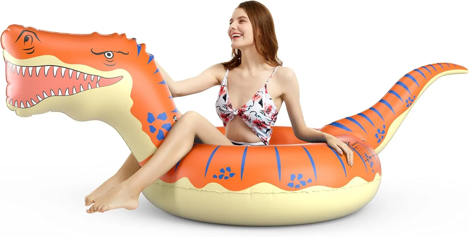 Jasonwell Inflatable Dinosaur Pool Float Tube for Boys Girls Adults 93'' T-Rex Floatie Summer Beach Swimming Pool Inflatables T-Rex Ride on Party Pool Raft Lounge Kids Tyrannosaurus Rex Dinosaur Toys