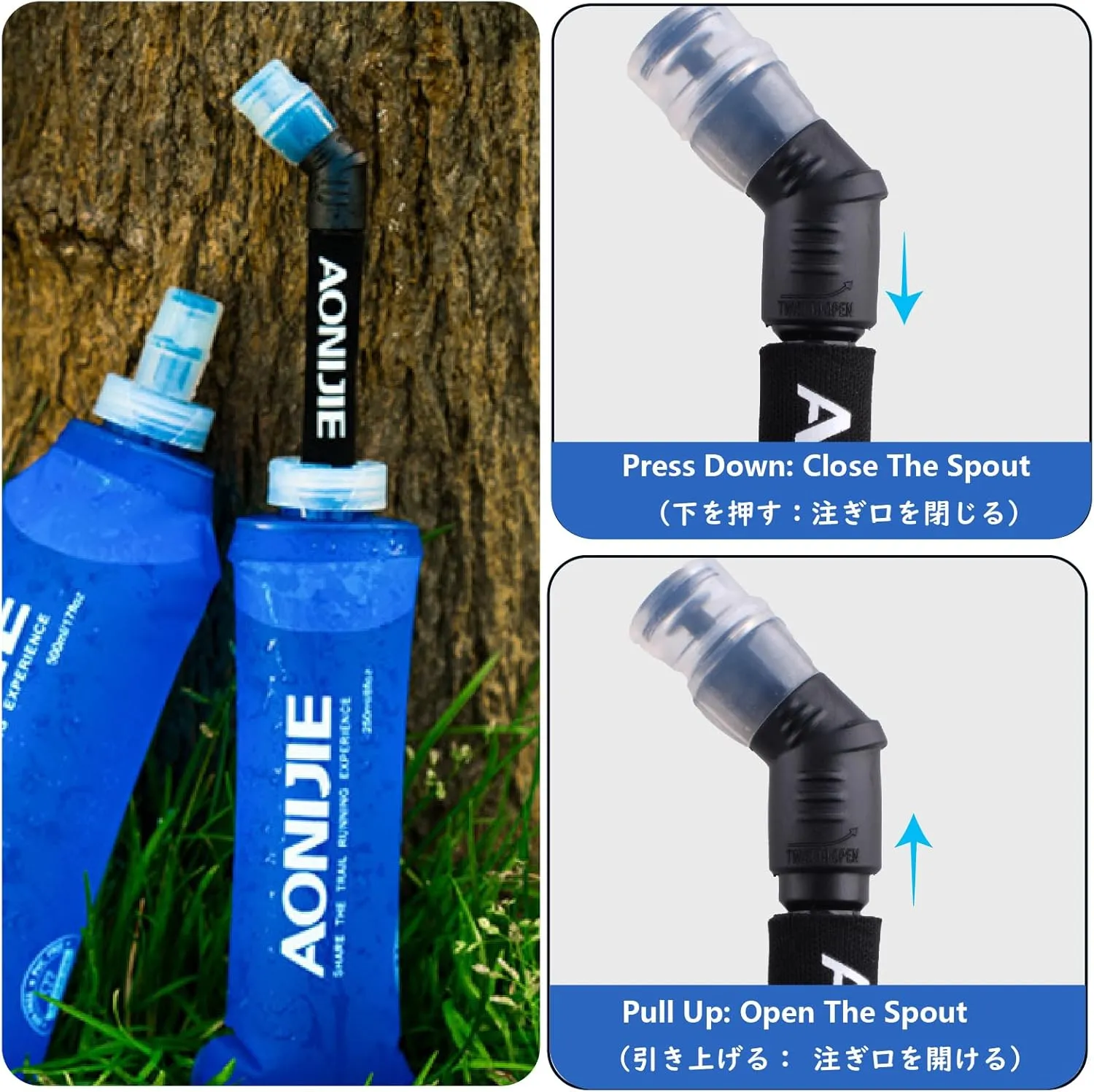 JEELAD Soft Folding Water Bottles BPA-Free Leak-Proof Hydration Water Bladder TPU Soft Running Water Collapsible Bottles Ideal for Running Hiking Cycling Outdoor (#09 250ml-TPU Water Bottle)