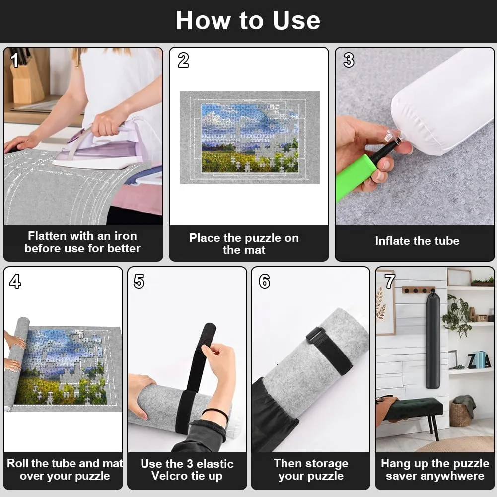 Jigsaw Puzzle Mat Roll Up 2000 Pieces, 47” x 31.5” Portable Felt Puzzles Board with 4 Sorting Trays & Travel Storage Bag, Jigsaw Saver Pad Keeper for Adults Teens, Gray