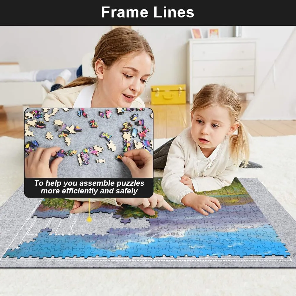 Jigsaw Puzzle Mat Roll Up 2000 Pieces, 47” x 31.5” Portable Felt Puzzles Board with 4 Sorting Trays & Travel Storage Bag, Jigsaw Saver Pad Keeper for Adults Teens, Gray