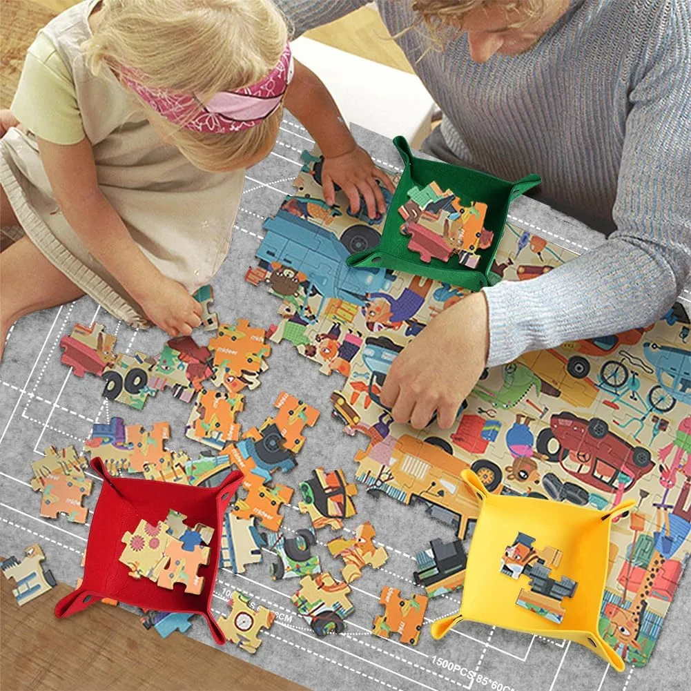 Jigsaw Puzzle Mat Roll Up 2000 Pieces, 47” x 31.5” Portable Felt Puzzles Board with 4 Sorting Trays & Travel Storage Bag, Jigsaw Saver Pad Keeper for Adults Teens, Gray