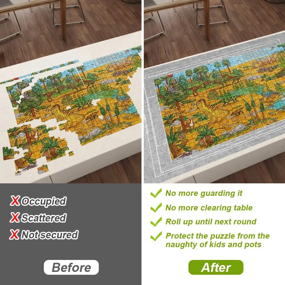 Jigsaw Puzzle Mat Roll Up 2000 Pieces, 47” x 31.5” Portable Felt Puzzles Board with 4 Sorting Trays & Travel Storage Bag, Jigsaw Saver Pad Keeper for Adults Teens, Gray