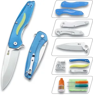 JIN Pocket Knife for Men, Folding Knives, Captain EDC Knife with Clip, Sharp 3.5" D2 Blade, Acrylic Handle, DIY Kit, Gift Idea, Camping, Hiking