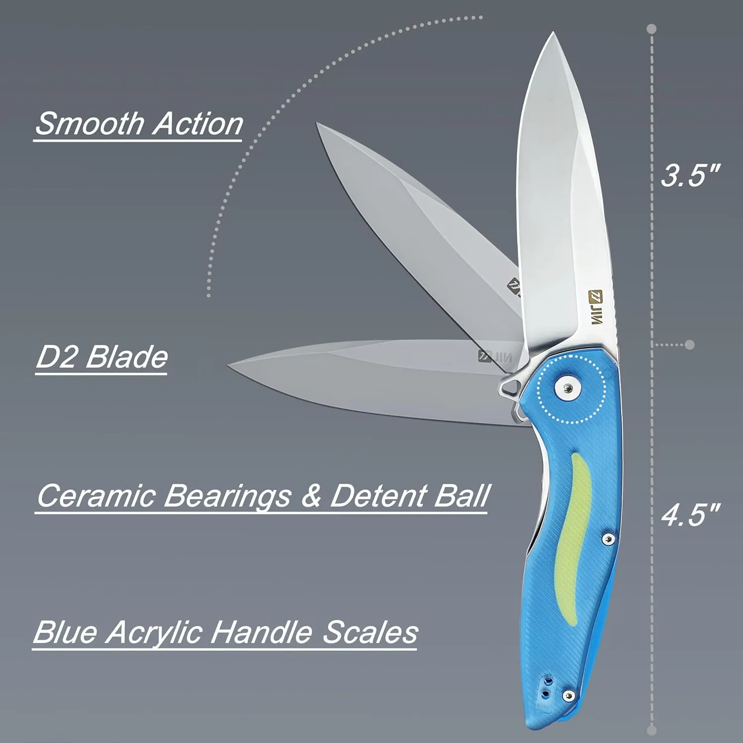 JIN Pocket Knife for Men, Folding Knives, Captain EDC Knife with Clip, Sharp 3.5" D2 Blade, Acrylic Handle, DIY Kit, Gift Idea, Camping, Hiking