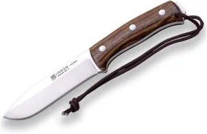 Joker Nomad CN125-P hunting knife, 12.7 cm Böhler N695 steel blade, with different types of handle: walnut wood, green Micarta and black Micarta, tool for fishing, hunting, camping and hiking (Walnut Wood, Leather Sheath   FireStarter)
