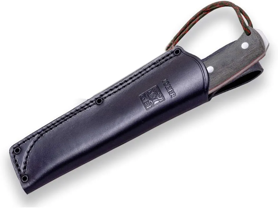 Joker Nomad CV125 hunting knife, 12.7 cm Böhler N695 steel blade, with different types of handle: walnut wood, green Micarta and black Micarta, tool for fishing, hunting, camping and hiking (Green Micarta Canvas, Leather Sheath)