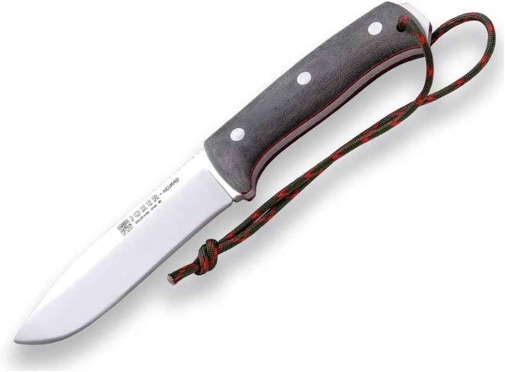Joker Nomad CV125 hunting knife, 12.7 cm Böhler N695 steel blade, with different types of handle: walnut wood, green Micarta and black Micarta, tool for fishing, hunting, camping and hiking (Green Micarta Canvas, Leather Sheath)