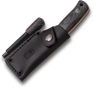 Joker "Erizo TS1 Sports Survival Knife, 2.95-inch Blade, Includes Kydex Sheath, 550 Paracord, Fishing, Hunting, Camping, and Hiking Tool (BLACK MICARTA, LEATHER SHEATH   FireStarter)