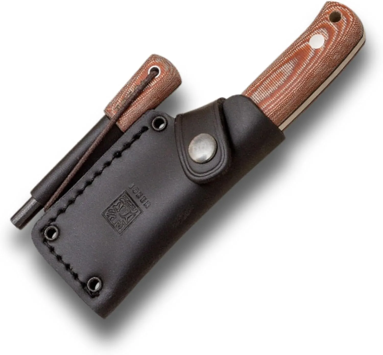 Joker "Erizo TS1 Sports Survival Knife, 2.95-inch Blade, Includes Kydex Sheath, 550 Paracord, Fishing, Hunting, Camping, and Hiking Tool (BROWN MICARTA, LEATHER SHEATH   Firestarter)