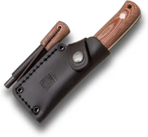 Joker "Erizo TS1 Sports Survival Knife, 2.95-inch Blade, Includes Kydex Sheath, 550 Paracord, Fishing, Hunting, Camping, and Hiking Tool (BROWN MICARTA, LEATHER SHEATH   Firestarter)