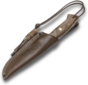 Joker Ranger Hunting Knife CN144-P – 4.3'' Stainless Steel Blade, Walnut Wood Handle, Brown Leather Sheath with Fire Starter – Outdoor Knife for Hunting, Fishing, Camping & Hiking