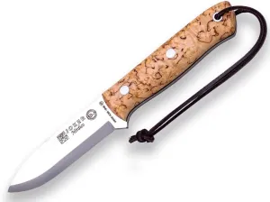 Joker Sport Hunting Knife Nórdico 115, Brown Leather Sheath, 3.94 inches Blade of SANDVIK 14C28N, Tool for Fishing, Hunting, Camping and Hiking (Curly Birch, Leather Sheath)