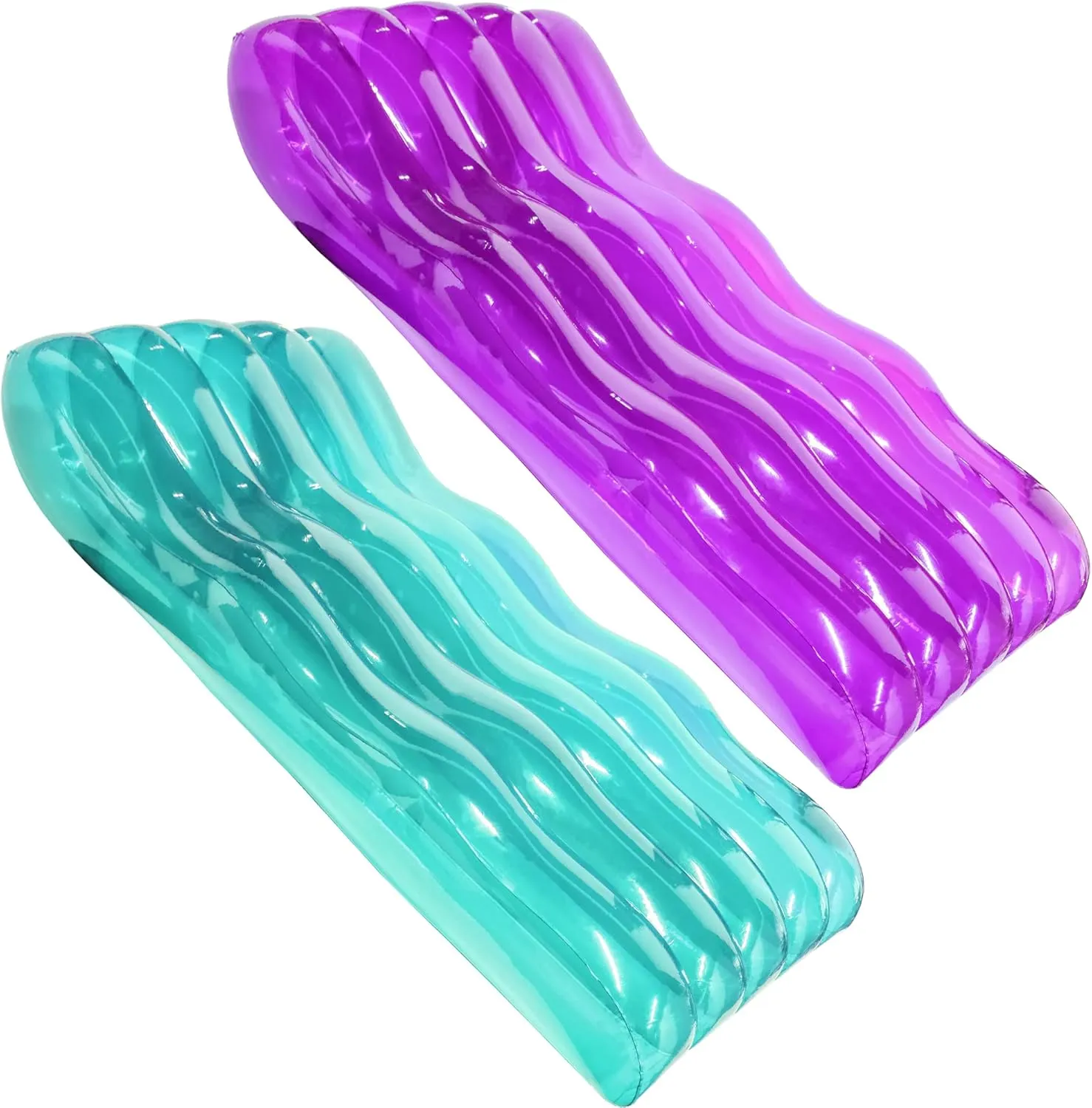 Joliyoou Inflatable Pool Float, 71"x30.7" Set of 2 Waved Pool Float Lounge Raft, Swimming Pool Floating Air Bed Mattress for Summer Parties, Purple and Blue