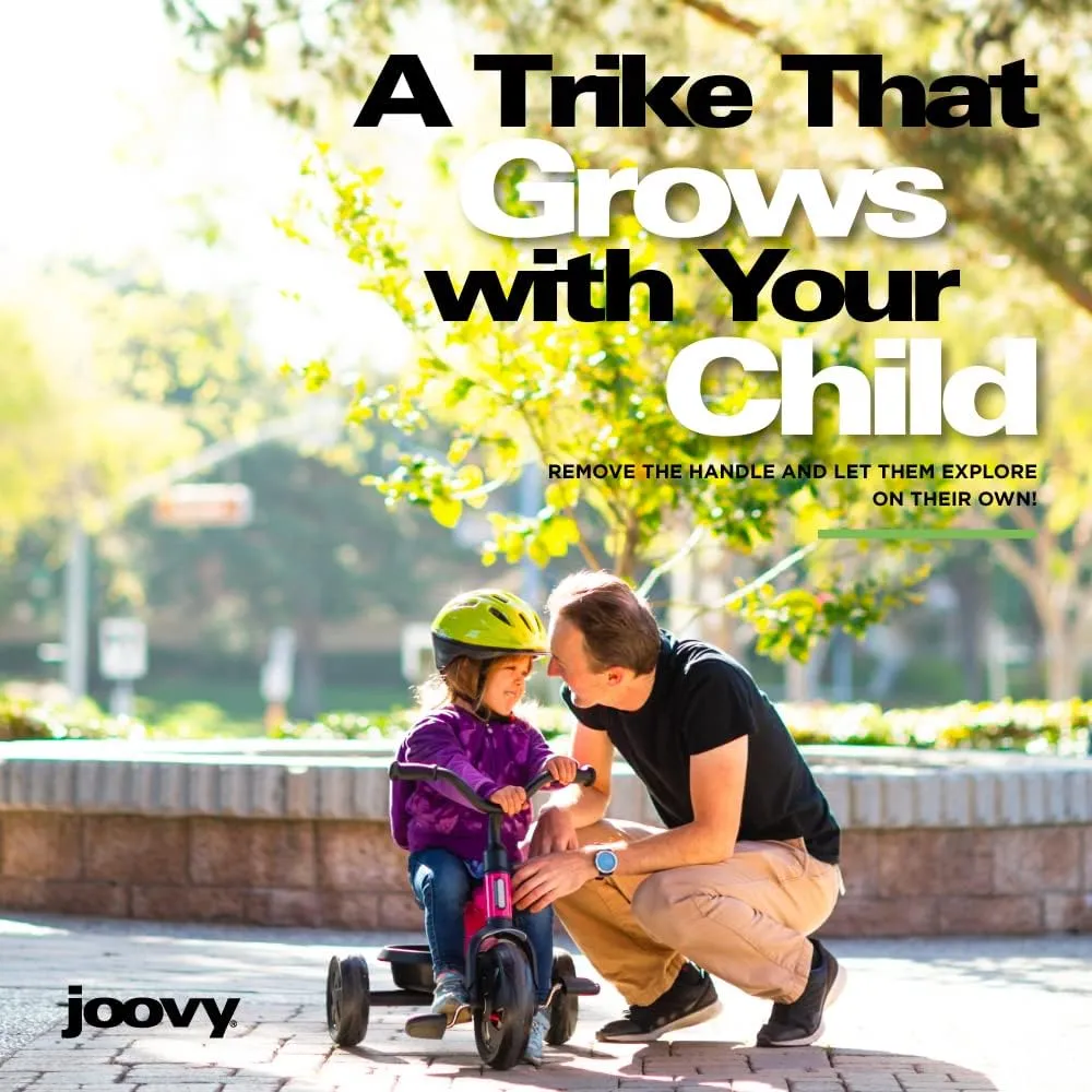 Joovy Tricycoo Fold & Go Toddler Tricycle Featuring Removable, Adjustable Push Handle, Lockable Front Pedals, Height-Adjustable Seat, 3-Point Safety Harness, and Rear Storage Box (Rorange), Large