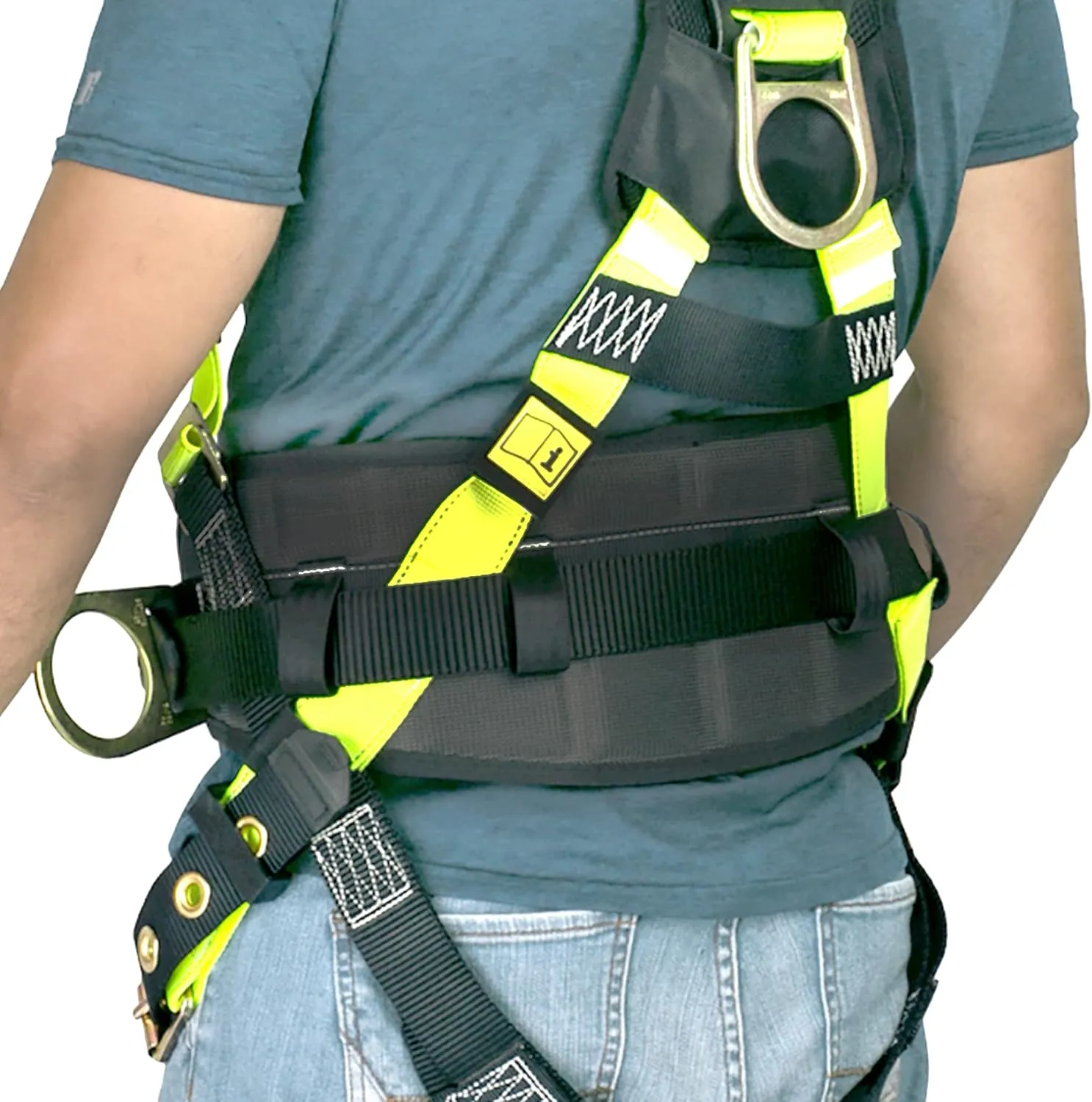 JORESTECH Safety Harness Full Body Protection Fall Arrest Yellow/Lime Back D Ring ANSI with High Visibility (3 D Rings (with Padding))