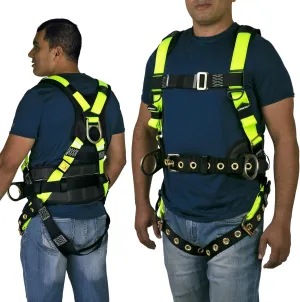 JORESTECH Safety Harness Full Body Protection Fall Arrest Yellow/Lime Back D Ring ANSI with High Visibility (3 D Rings (with Padding))