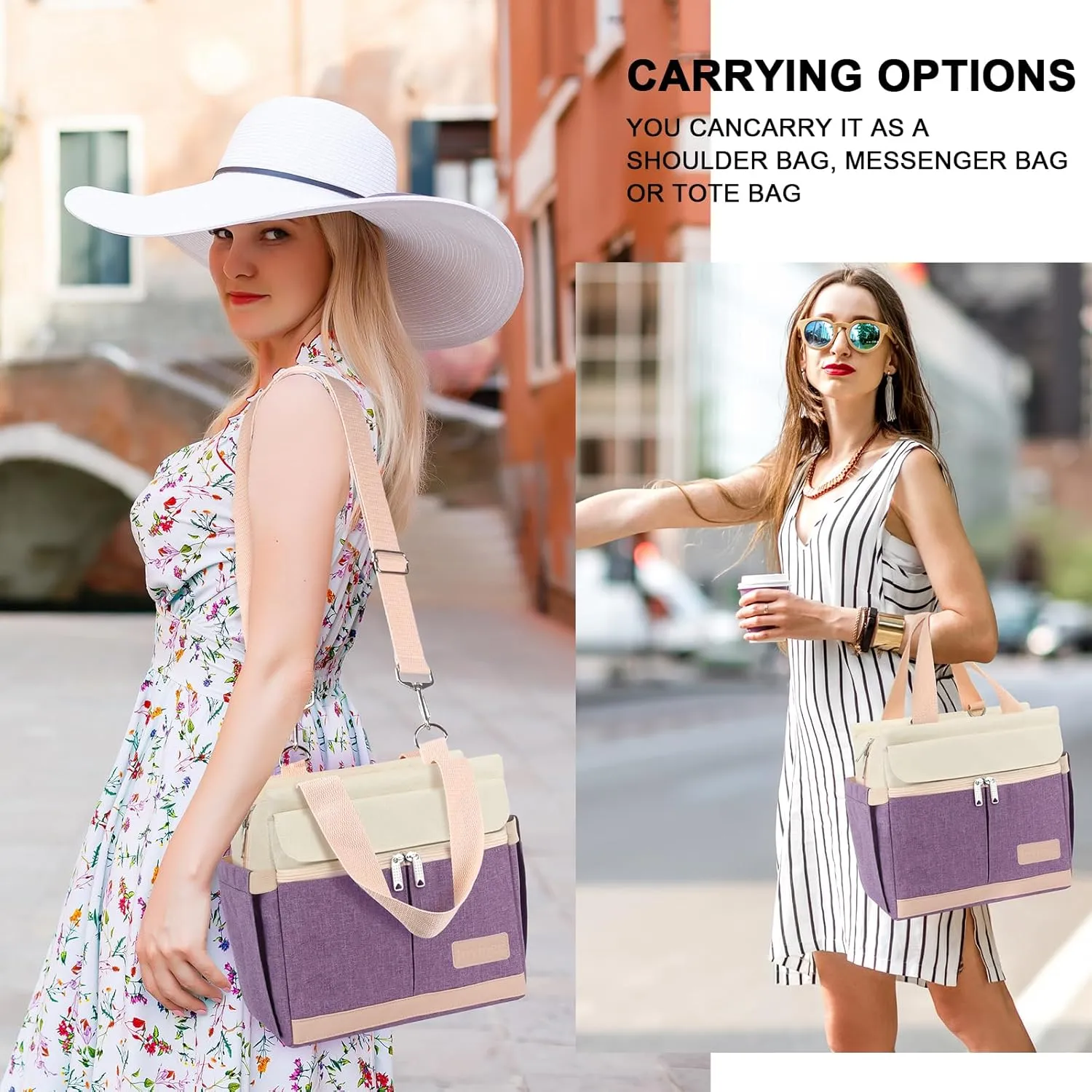 Joymee Lunch Box for Women Insulated Lunch Bag with Shoulder Strap Reusable Leakproof Large Spacious Lunch Cooler Tote for Women Adult with Bottle Holder and Side Pockets for Work Picnic - Purple