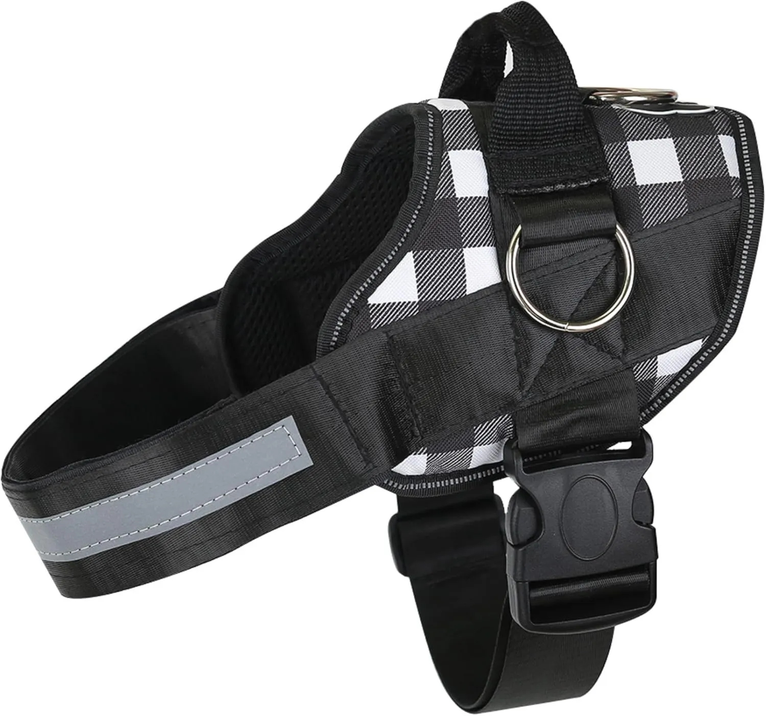 Joyride Basic Essential Dog Harness 1.0 - Small, Medium, Large Dogs, No-Pull Pet Vest with 3 Side Rings for Leash Placement, Adjustable for Training (Black & White Plaid, M)