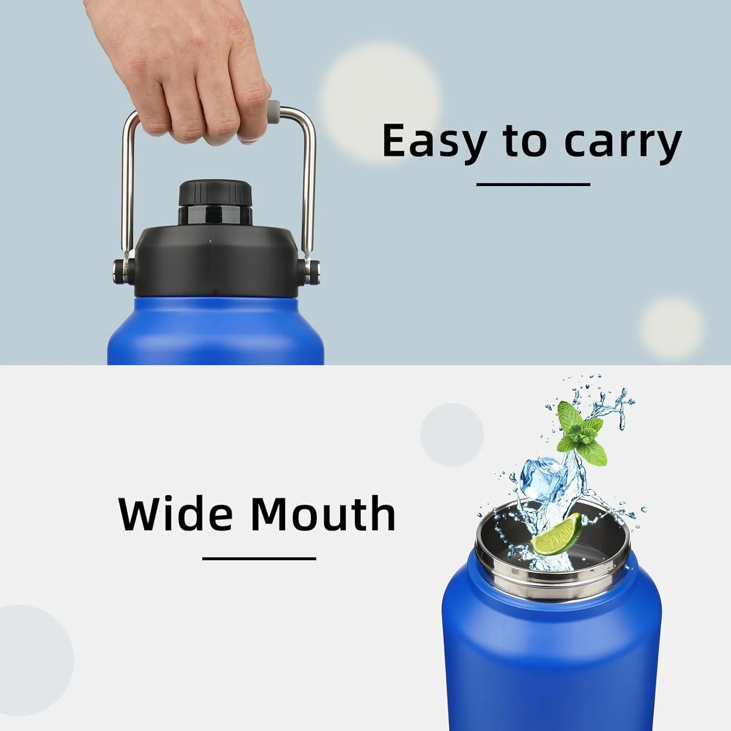 Jug with Handle,87 oz Insulated Water Bottle with Carrying Pouch, Double Wall Vacuum Stainless Steel Metal Bottle,Blue