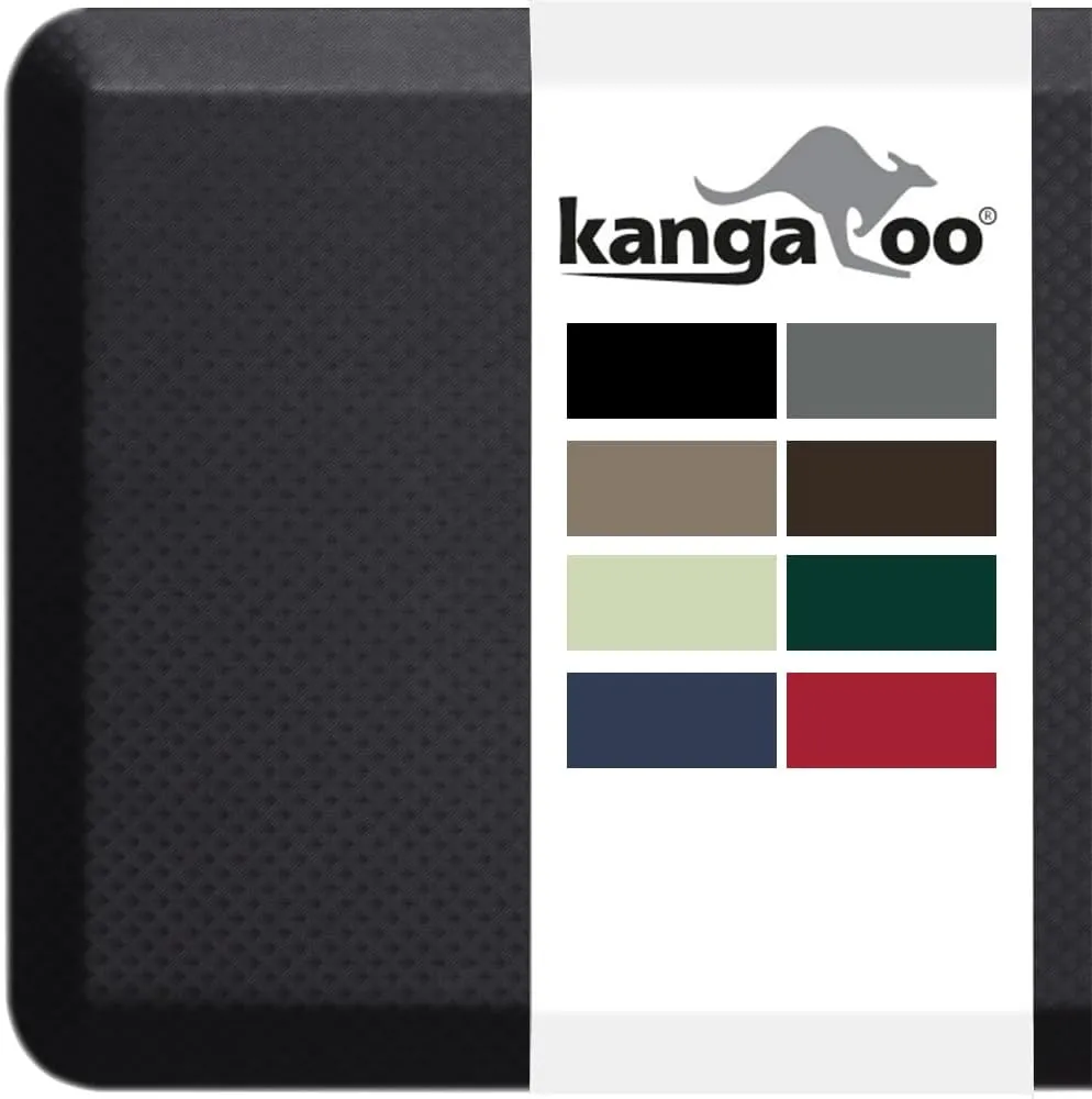 KANGAROO Thick Ergonomic Anti Fatigue Mats for Kitchen Floor, Cushioned Standing Office Desk Mat, Waterproof Scratch Resistant Topside, Supportive All Day Comfort Padded Foam Rugs, 17x24, Black