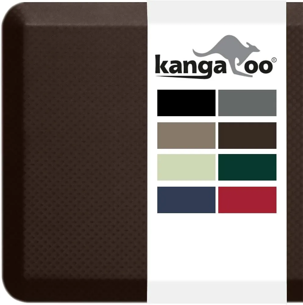 KANGAROO Thick Ergonomic Anti Fatigue Mats for Kitchen Floor, Cushioned Standing Office Desk Mat, Waterproof Scratch Resistant Topside, Supportive All Day Comfort Padded Foam Rugs, 20x32, Brown