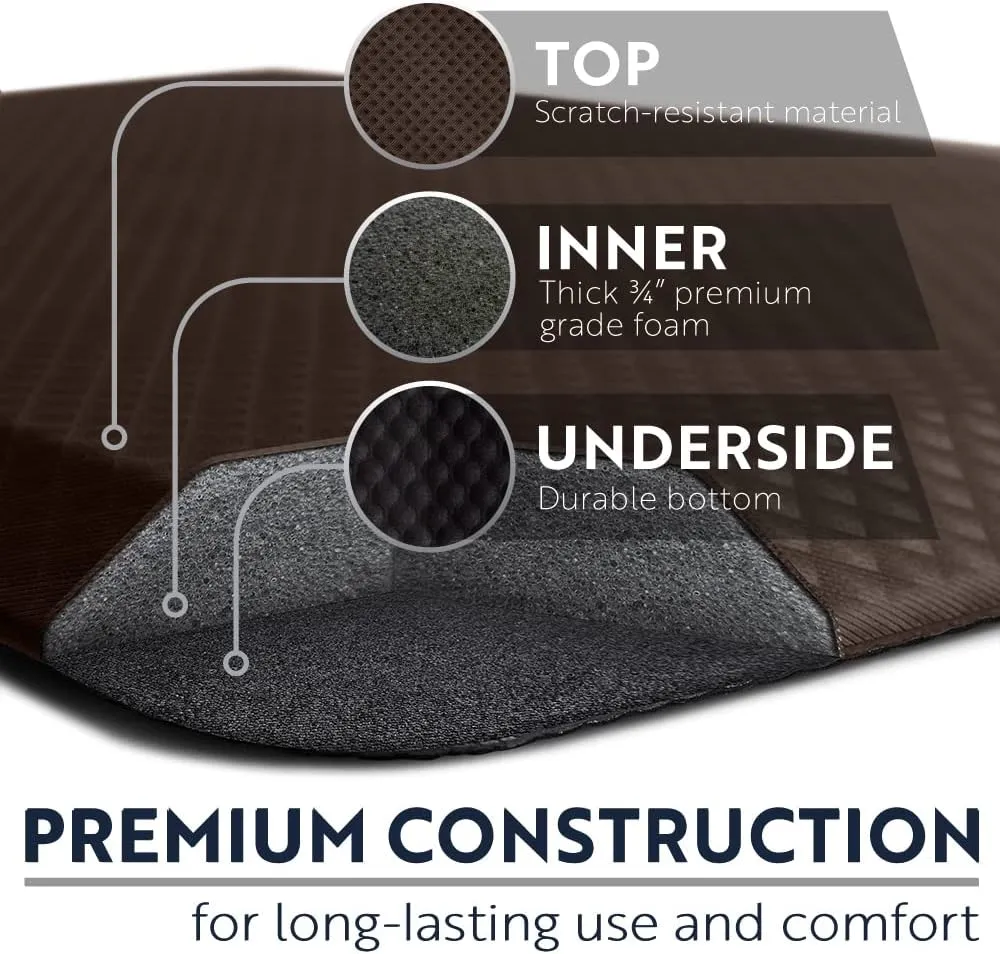 KANGAROO Thick Ergonomic Anti Fatigue Mats for Kitchen Floor, Cushioned Standing Office Desk Mat, Waterproof Scratch Resistant Topside, Supportive All Day Comfort Padded Foam Rugs, 20x32, Brown