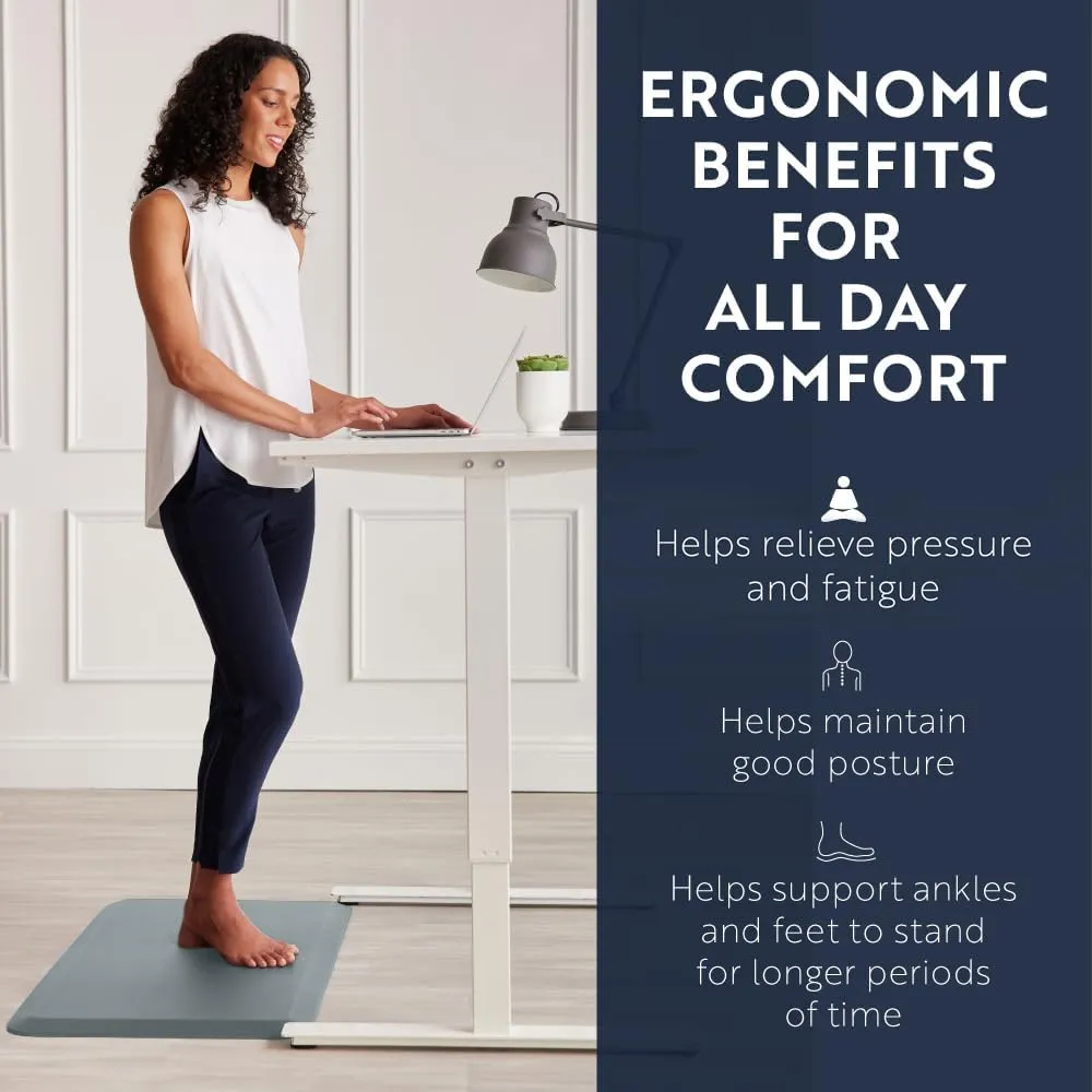 KANGAROO Thick Ergonomic Anti Fatigue Mats for Kitchen Floor, Cushioned Standing Office Desk Mat, Waterproof Scratch Resistant Topside, Supportive All Day Comfort Padded Foam Rugs, 20x32, Gray