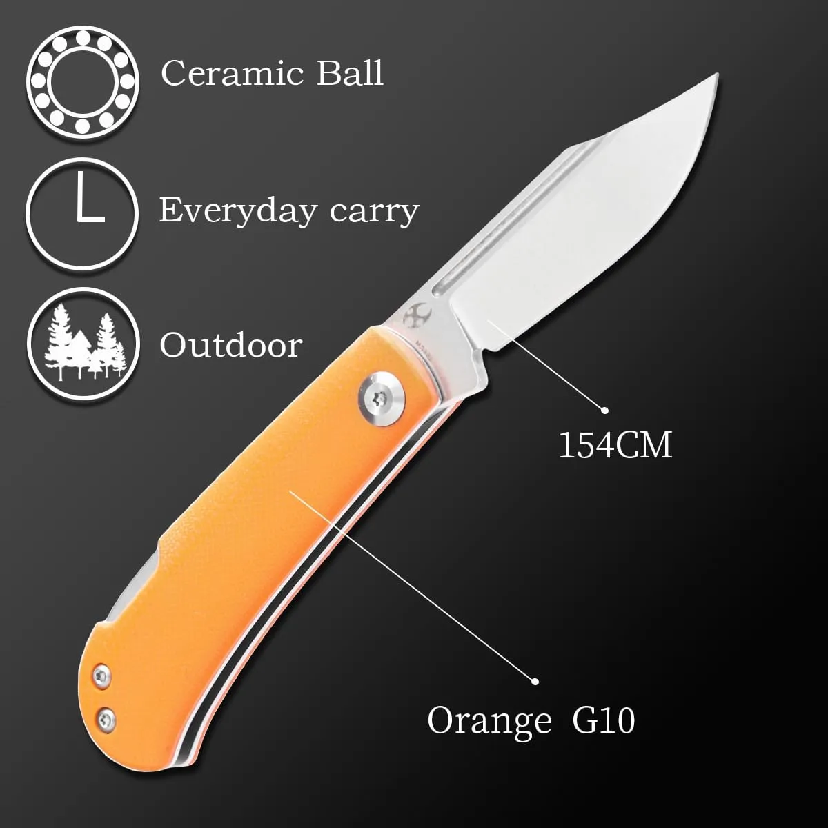KANSEPT Wedge Folding Knife, Tanto Point, 154CM Material, G10 Handle, Orange, T2026B8, EDC, Back Lock, 2.45'' Blade, Ideal for Hiking, Hunting, Fishing, Camping