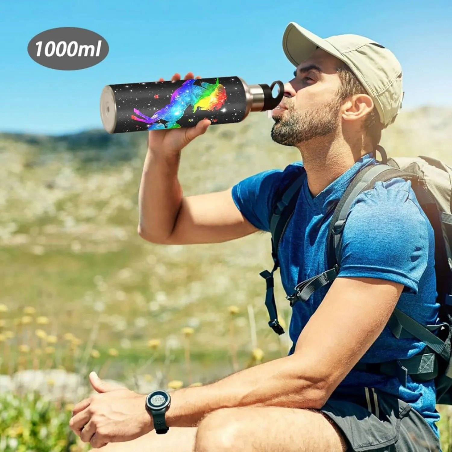 Kcldeci Unicorn Rainbow Galaxy Sports Water Bottle 20 Oz Straw Lid Leak Proof Vacuum Insulated Stainless Steel Hot Cold Double Walled Thermo Mug Tumbler Travel Cup Standard Metal Canteen