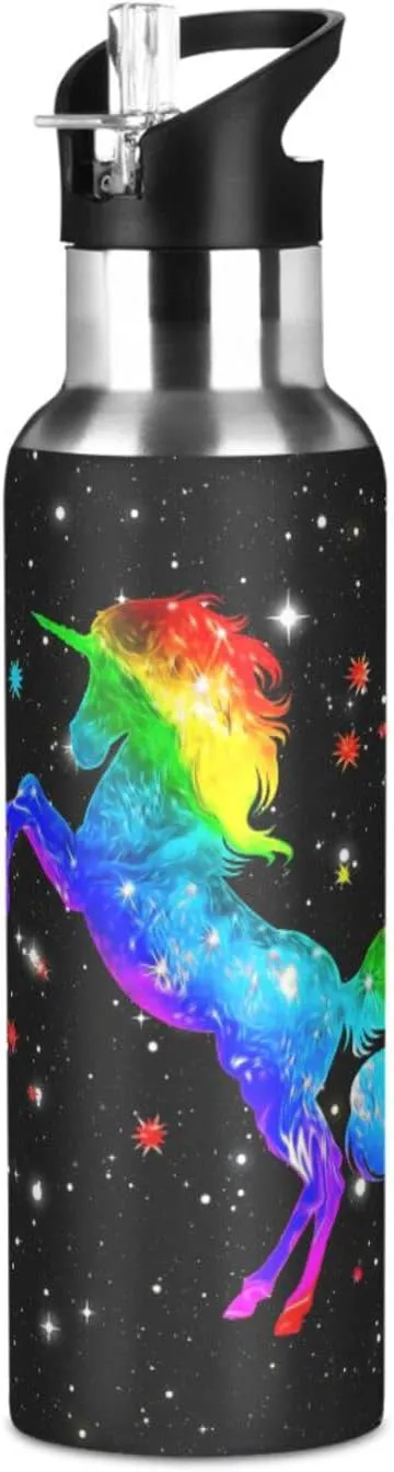 Kcldeci Unicorn Rainbow Galaxy Sports Water Bottle 20 Oz Straw Lid Leak Proof Vacuum Insulated Stainless Steel Hot Cold Double Walled Thermo Mug Tumbler Travel Cup Standard Metal Canteen
