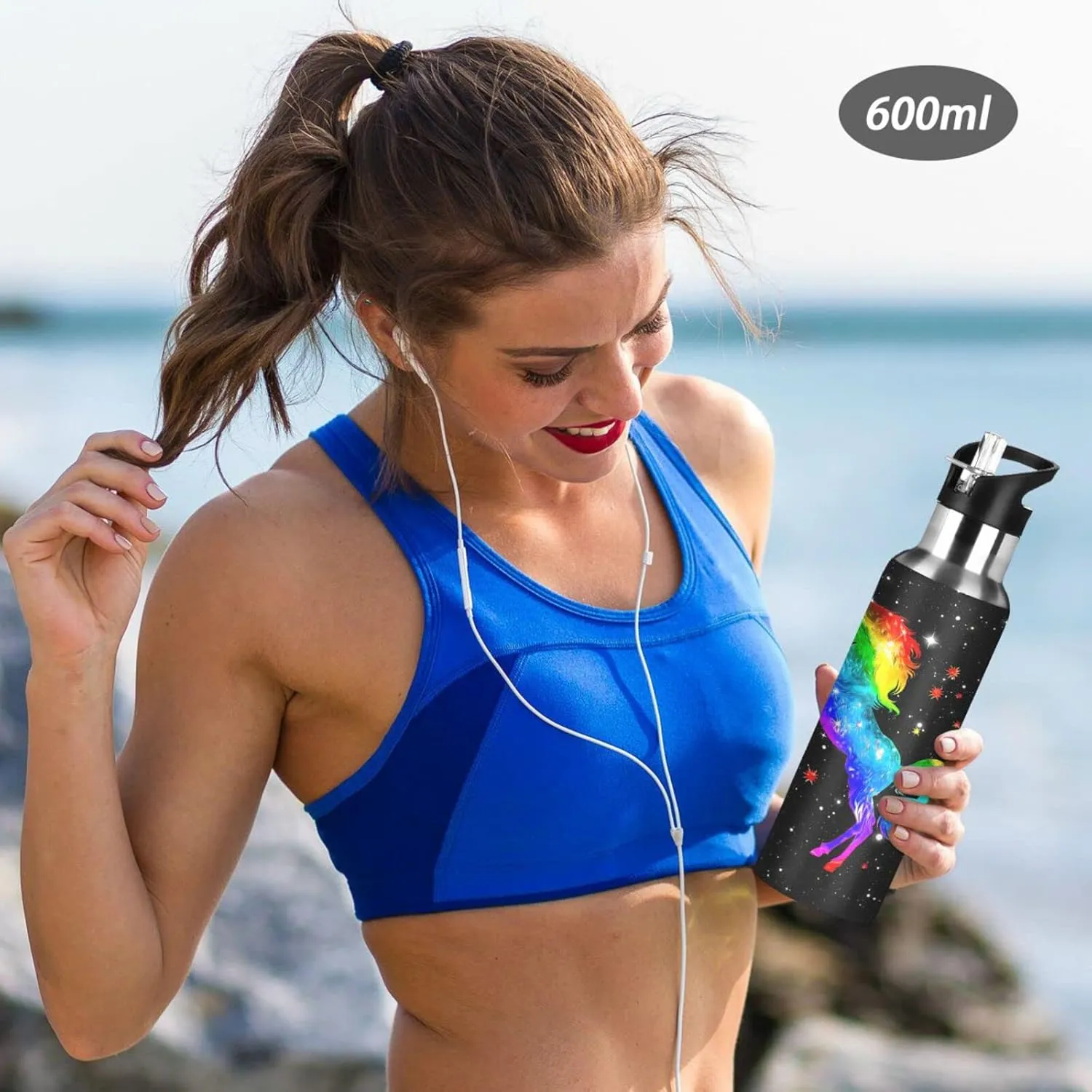 Kcldeci Unicorn Rainbow Galaxy Sports Water Bottle 20 Oz Straw Lid Leak Proof Vacuum Insulated Stainless Steel Hot Cold Double Walled Thermo Mug Tumbler Travel Cup Standard Metal Canteen