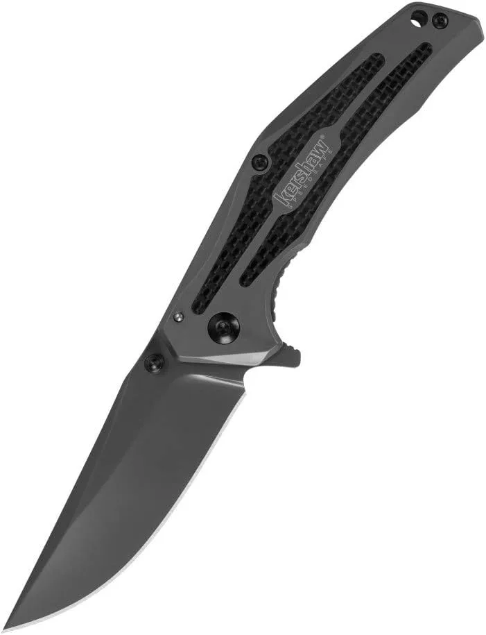 Kershaw Duojet Pocket Knife (8300); 3.25 In. 8Cr13MoV Blade and Steel Handle with Gray Titanium Carbo-Nitride Coating; Carbon Fiber Insert, SpeedSafe Assisted Open; Single-Position Pocketclip; 4.9 oz.