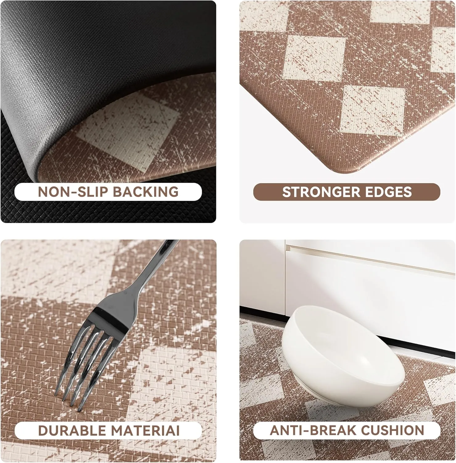 Khaki Beige Moroccan Trellis Checkered Kitchen Rug Sets [2 PCs], Anti-Fatigue, Waterproof Non-Slip Kitchen Mats Heavy Duty Ergonomic Comfort Foam Rug for Floor, Home, Laundry,17"x29" 17"x47"