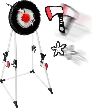 Kiddie Play Axe Throwing Game Set with Target 3 Axes and 3 Throwing Stars Indoor & Outdoor Play for Kids and Adults