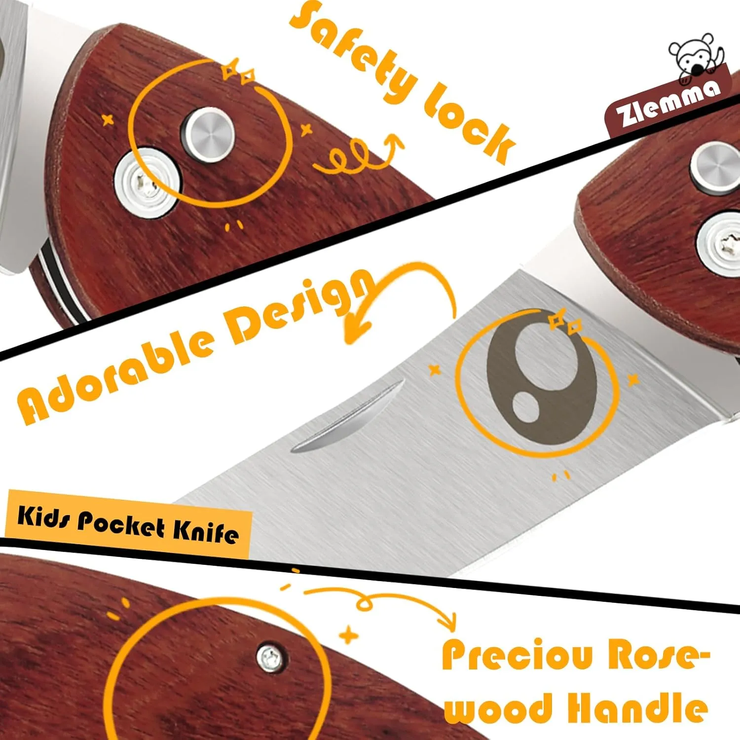 Kids Pocket Knife with Sheath Set - Stainless Steel Children’s Folding Pocket Knife with Safety Rounded Tip