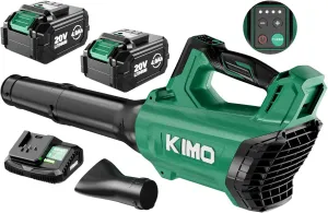 KIMO Leaf Blower Cordless with Battery and Charger, Brushless Motor, 650CFM 160MPH, Turbo Mode and 3 Speeds, 2 Pack 4000mAh Battery Powered Leaf Blowers for Lawn Care, 3 Extended Tube, Shoulder Strap