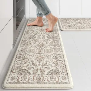 KIMODE Anti Fatigue Mats for Kitchen Floor,Kitchen Rugs Sets of 2 Non Slip,Padded Cushioned Kitchen Floor Mats,Memory Foam Kitchen Mat for Sink Laundry Office Desk,17.3"x47" 17.3"x29",Khaki