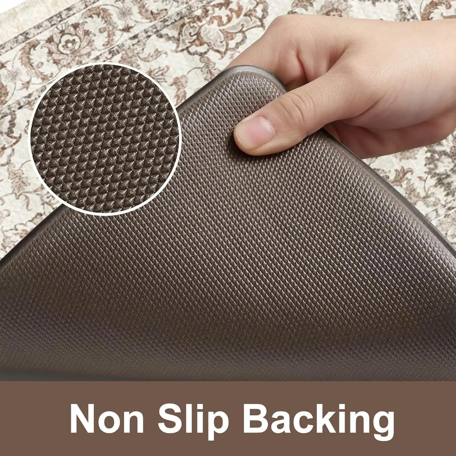 KIMODE Anti Fatigue Mats for Kitchen Floor,Kitchen Rugs Sets of 2 Non Slip,Padded Cushioned Kitchen Floor Mats,Memory Foam Kitchen Mat for Sink Laundry Office Desk,17.3"x47" 17.3"x29",Khaki