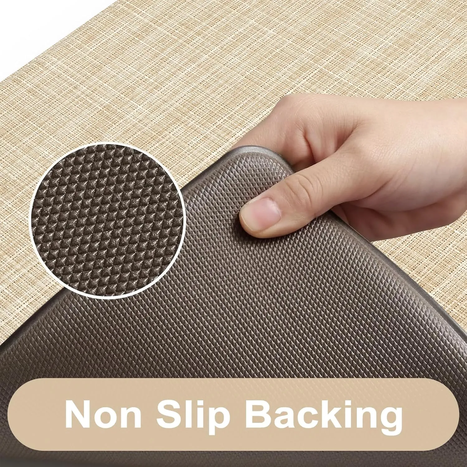 KIMODE Kitchen Mats Cushioned Anti Fatigue 17"x47" 17"x29", Beige Padded Kitchen Floor Mats Non Slip, Comfort Textilene Kitchen Mats for Floor, Standing Mat for Laundry Office Sink Desk