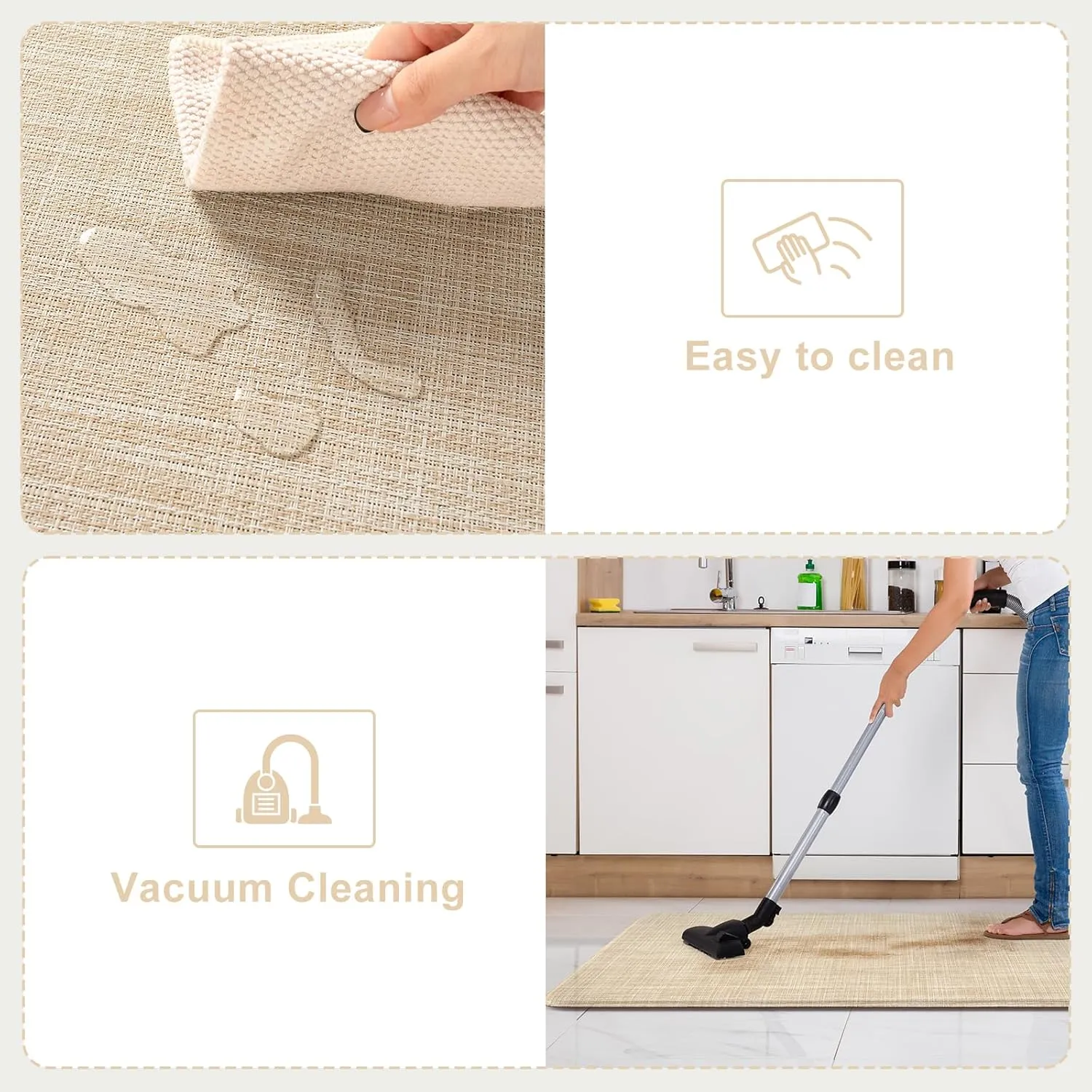 KIMODE Kitchen Mats Cushioned Anti Fatigue 17"x47" 17"x29", Beige Padded Kitchen Floor Mats Non Slip, Comfort Textilene Kitchen Mats for Floor, Standing Mat for Laundry Office Sink Desk