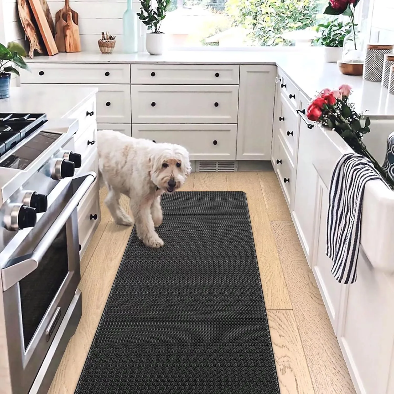 Kitchen Mats for Floor Cushioned Anti Fatigue, 17x95 Long Runner Rug Waterproof, Memory Foam Padded for Standing, Black