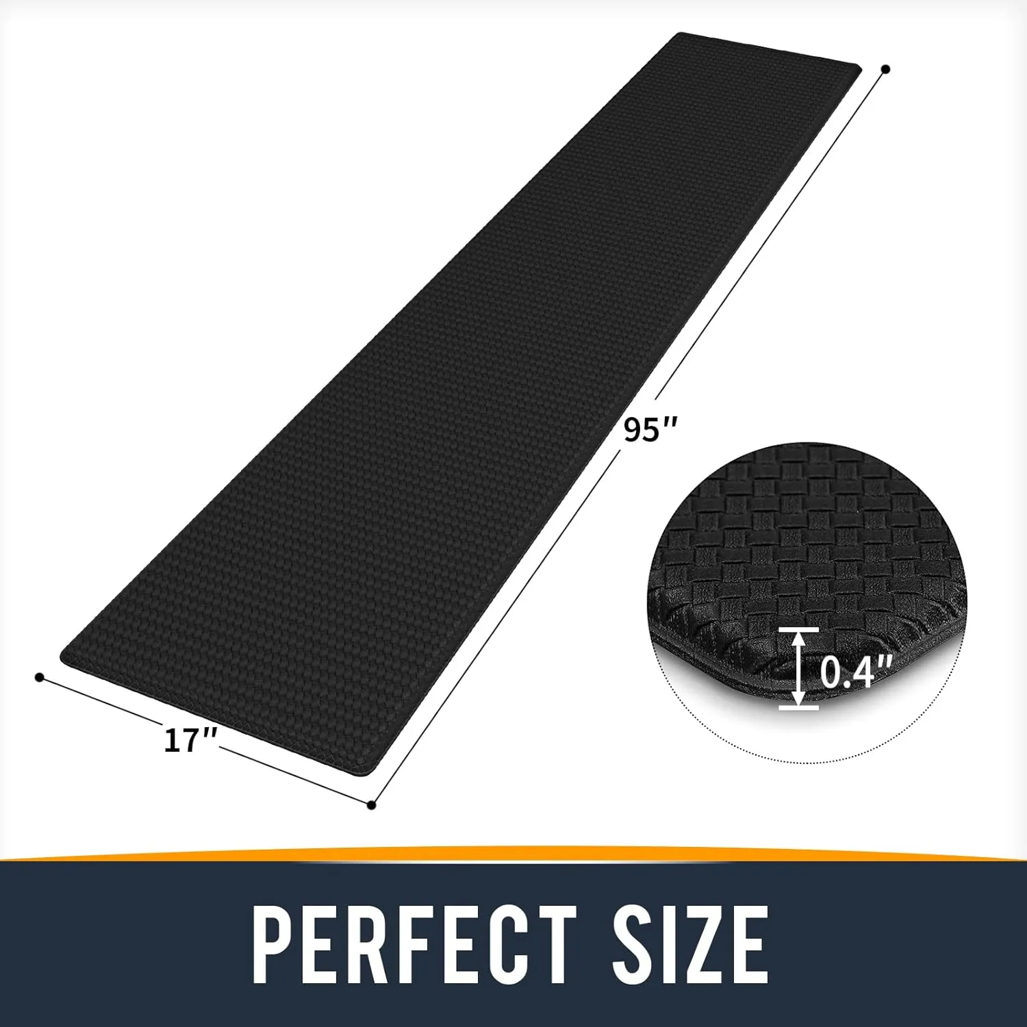 Kitchen Mats for Floor Cushioned Anti Fatigue, 17x95 Long Runner Rug Waterproof, Memory Foam Padded for Standing, Black