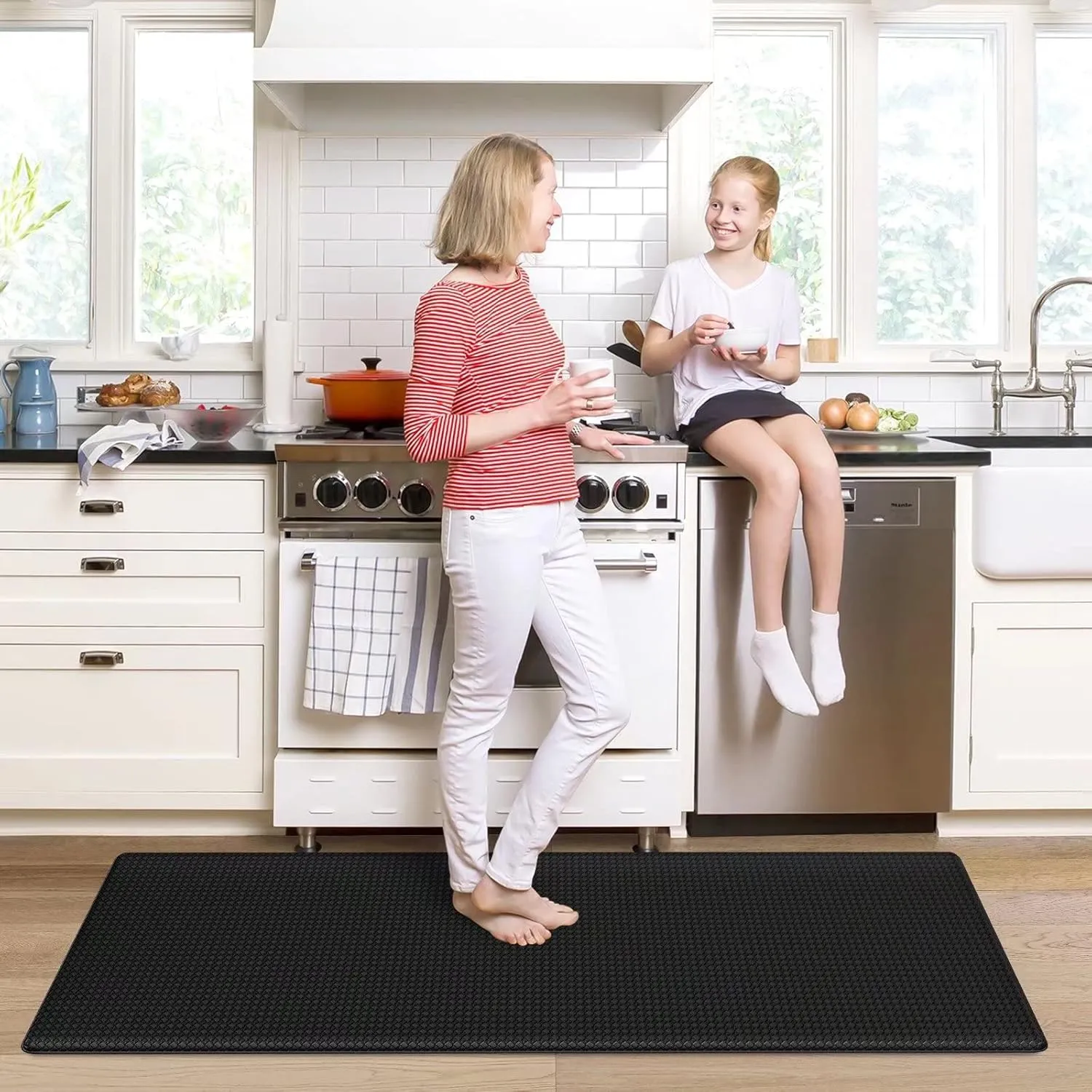 Kitchen Mats for Floor Cushioned Anti Fatigue, 17x95 Long Runner Rug Waterproof, Memory Foam Padded for Standing, Black