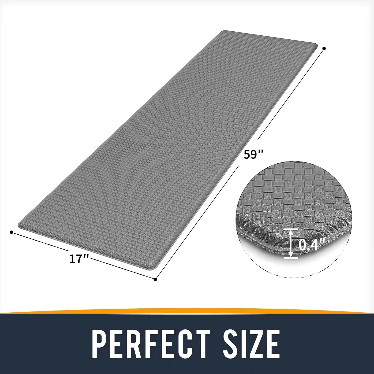 Kitchen Mats for Floor Cushioned Anti Fatigue, Runner Rug Waterproof, Memory Foam Padded for Standing, 17x59, Grey