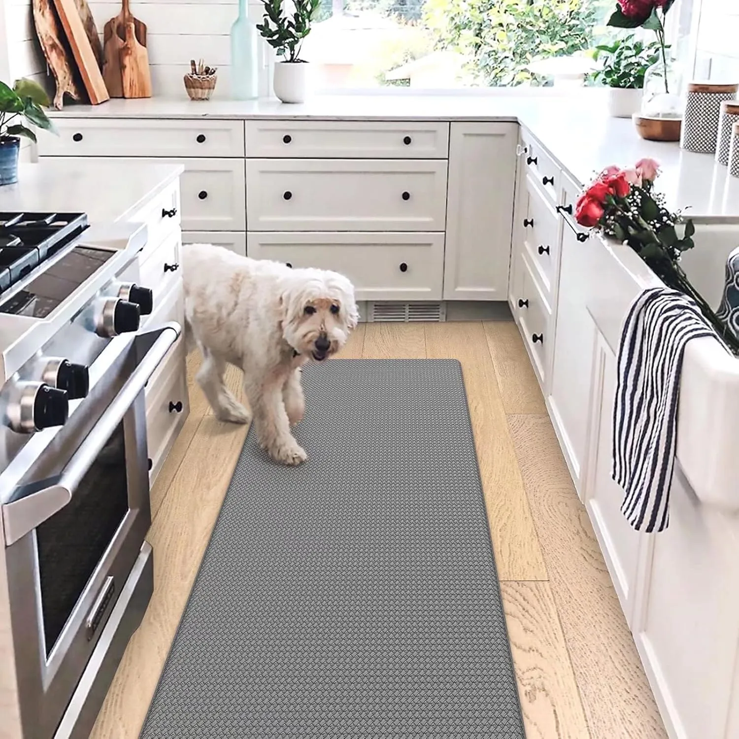 Kitchen Mats for Floor Cushioned Anti Fatigue, Runner Rug Waterproof, Memory Foam Padded for Standing, 17x59, Grey